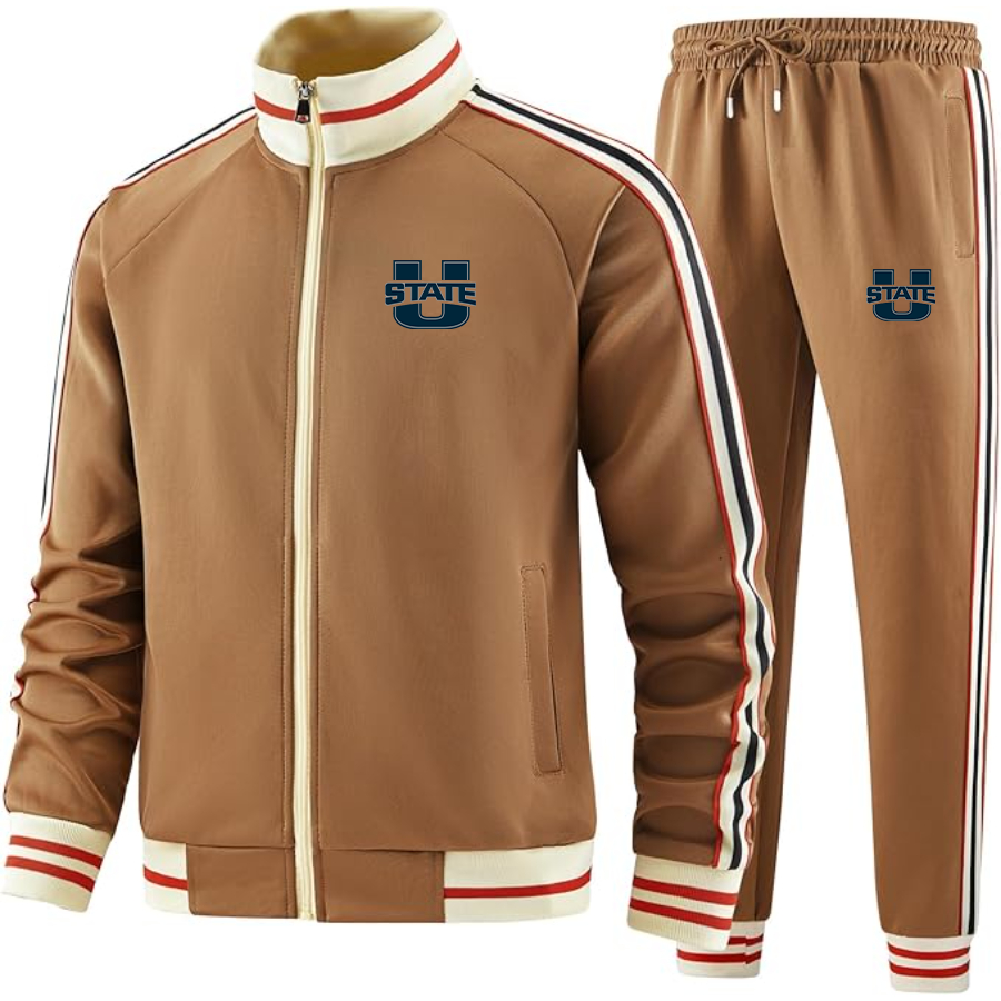 Men's Utah State Aggies Tracksuit with Bold Striped Accents and Zippered Front